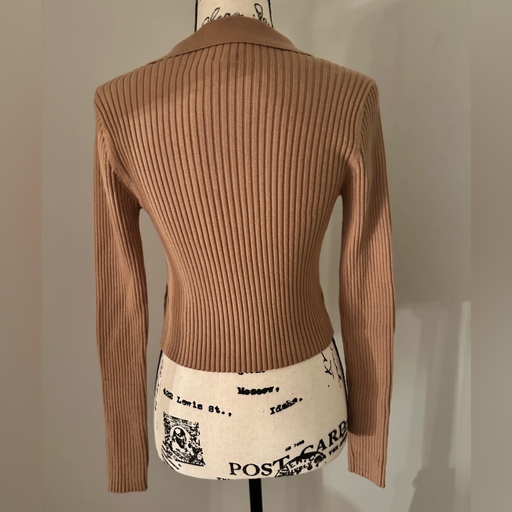 Aerie Tan Ribbed Button-Up Cardigan - Picture 3 of 4